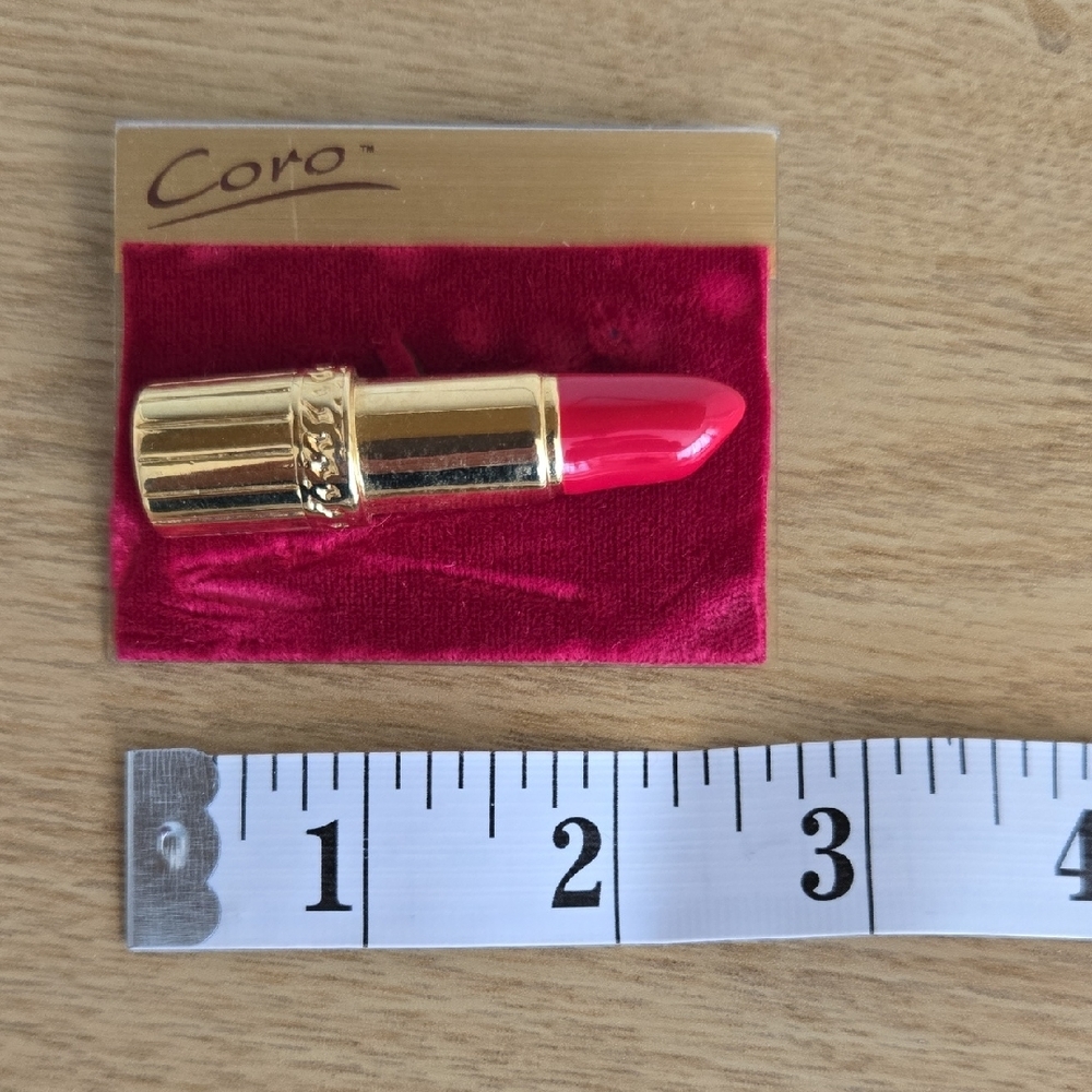 Coro Bold Pink Lipstick Brooch with Gold Accent New Old Stock